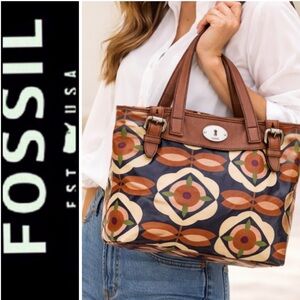 Fossil Leather Trim Tote Bag